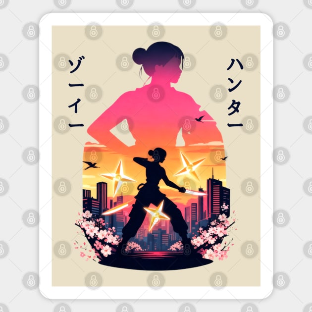 Zoey Kpop Demon Hunters Anime Ninja Warrior Sunset City Huntrx Huntrix Lovers Magnet by Tshirtiz